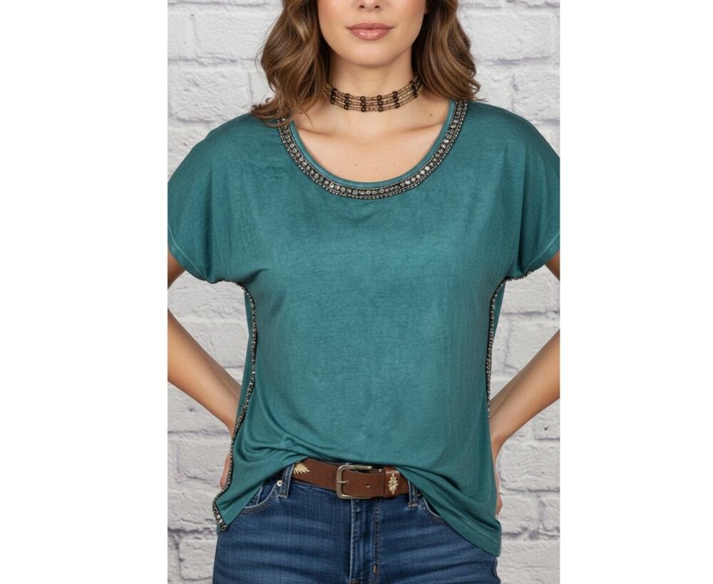 Max Jeans Blue Embellished Short Sleeve T-Shirt